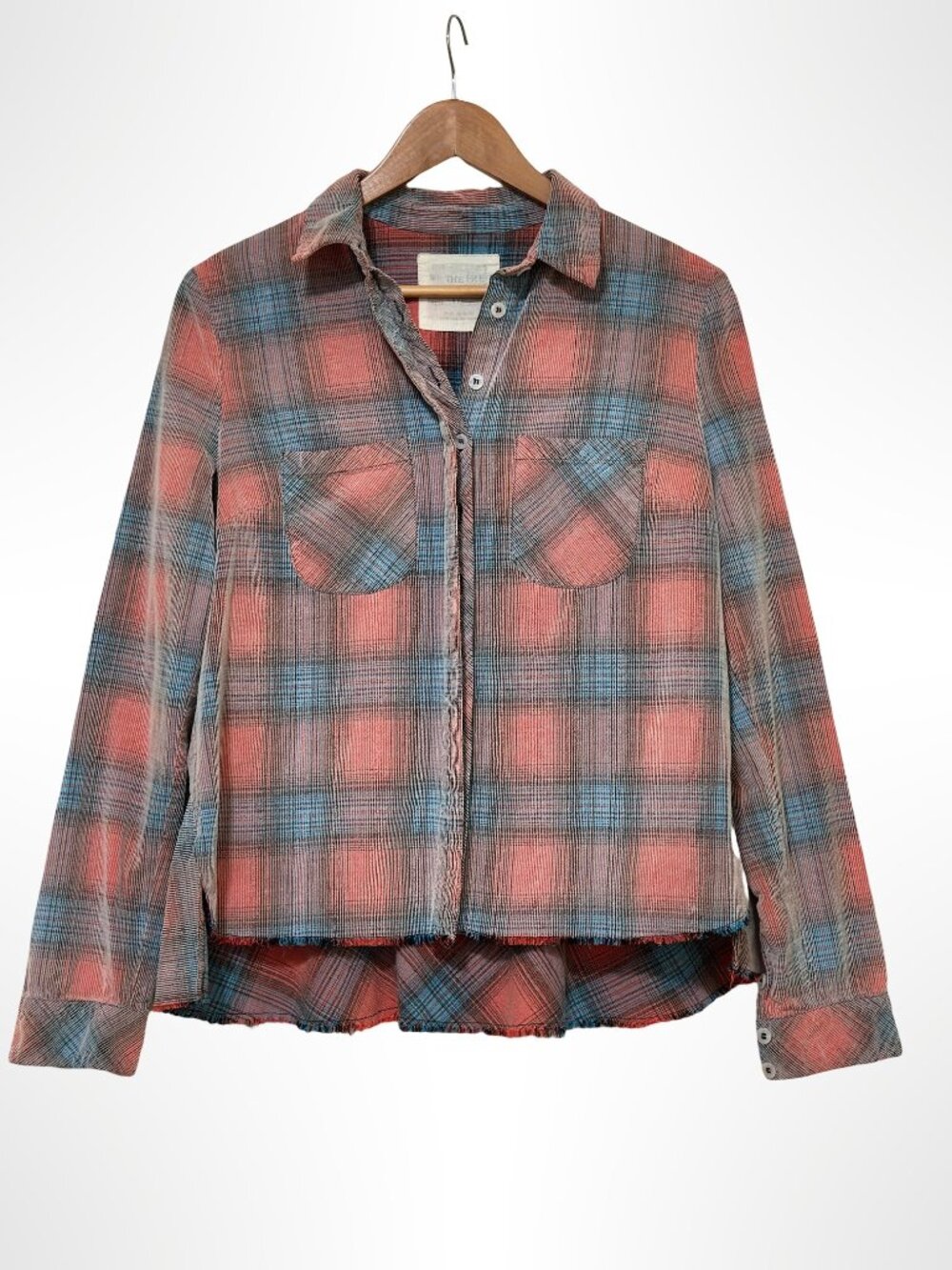 FREE PEOPLE WE THE FREE Clarissa Plaid Corduroy Shirt Coral Blue Size S - Picture 4 of 16